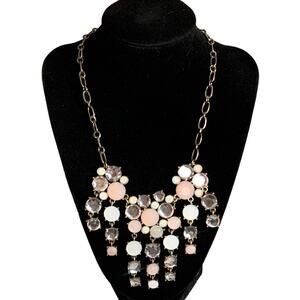 Charming Charlie Pink Grey Clear Stone Bib Statement Necklace NWOT